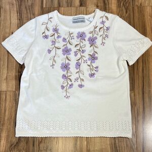 Alfred Dunner Petite Women's Knit Sweater  Tiered Purple Floral Pattern Sz PS